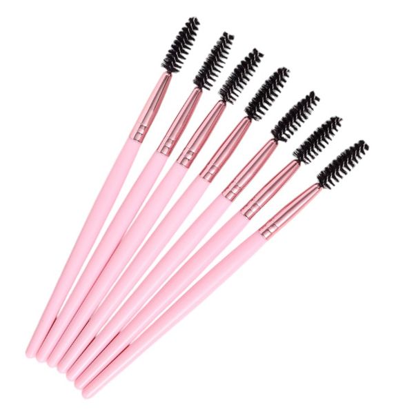 7 Piece Reusable Eyelash Brush Set With Soft Bristles - Pink