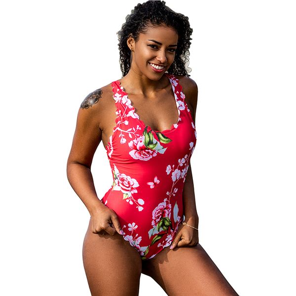 Edendiva's Flower Women One Piece Swimwear - Red