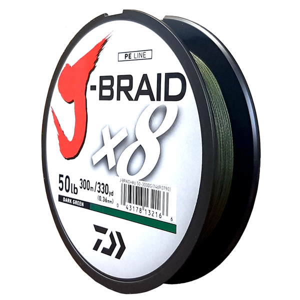 Daiwa J-Braid X8 Dark Green 50LB .36MM 300m Spool