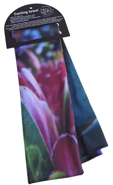 Cooling Towel - Beautiful Pink Proteas with Green Leaves