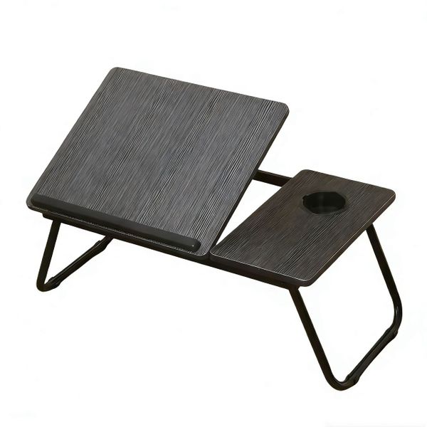 Foldable Bed Laptop Desk with Cup Holder - Black (MDF &amp; Steel Frame)