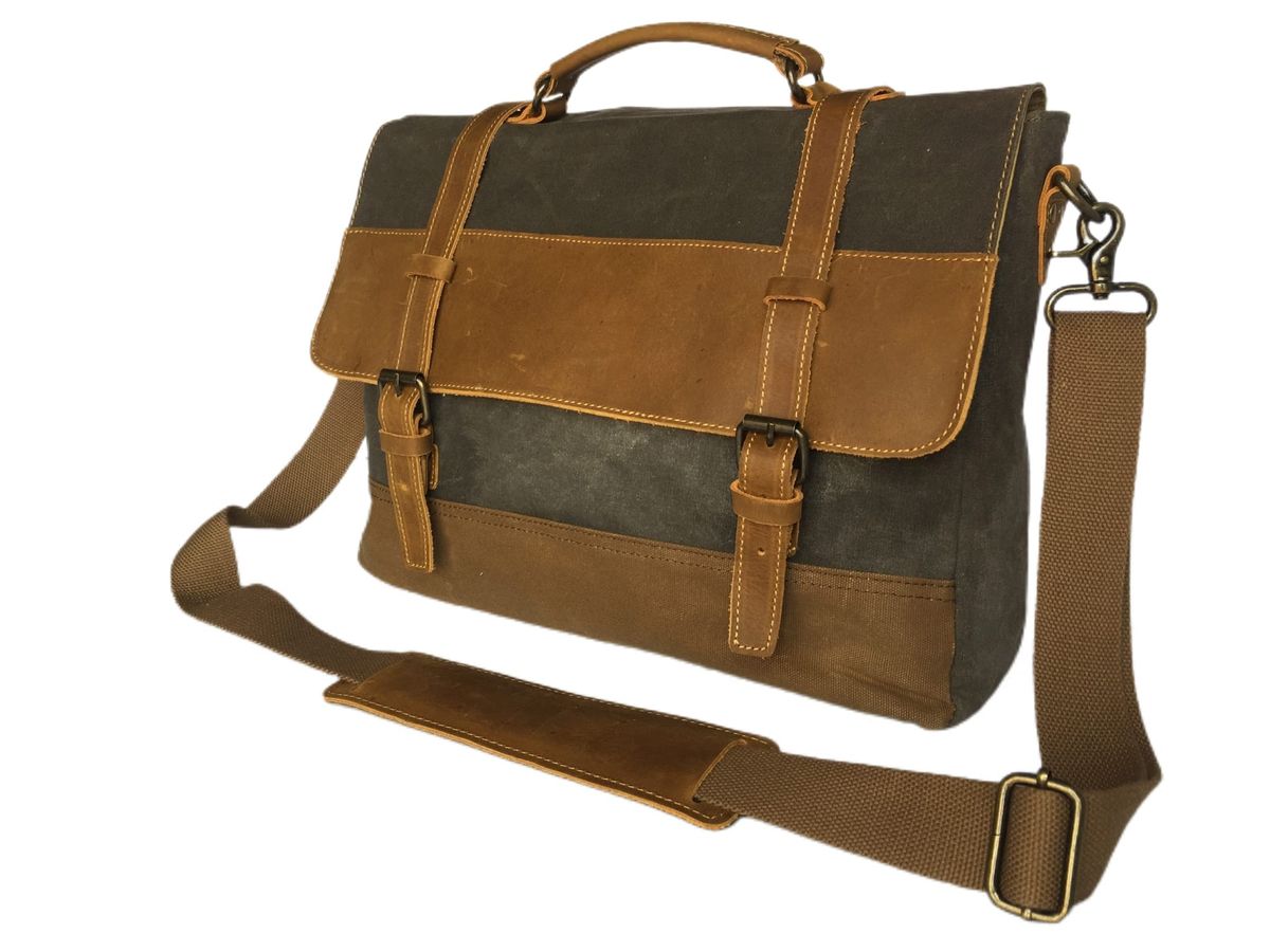 Vivace - Olive Laptop Bag Hard Canvas & 100% Leather Finishing | Buy ...