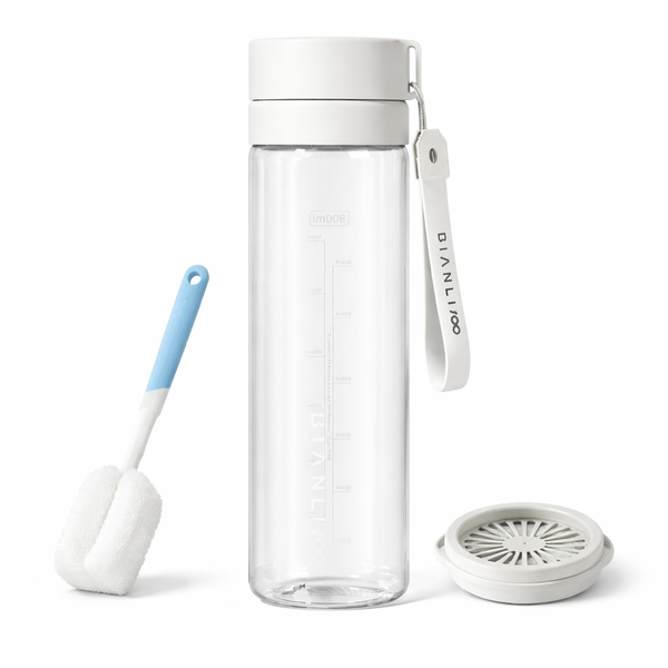 3 Piece - Water Bottle with Infuser &amp; Cleaning Brush - Transparent Grey