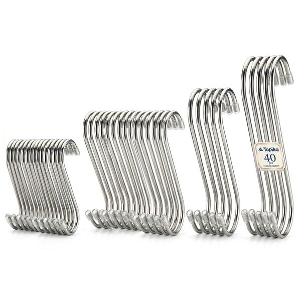 Topika - S Hooks For Hanging 40pcs, Stainless Steel Mixed Sizes