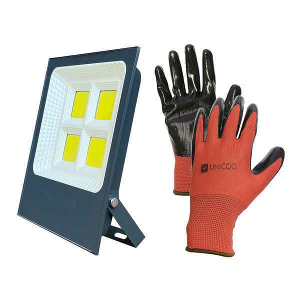 Unicoo Gloves and FLQ 200W COB LED Flood Light Value Pack