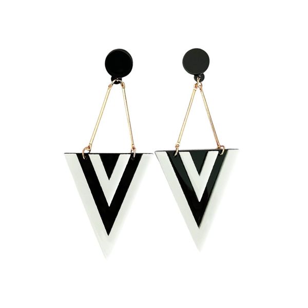 Women's Geometric Triangle Design Drop And Dangle Earrings - Black/White