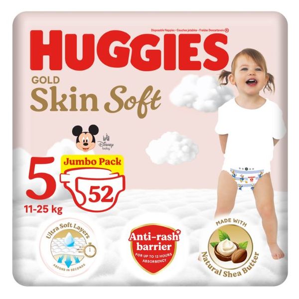 Huggies Gold Skin Soft - Size 5 (11-25kg) - 52 Nappies Jumbo Pack