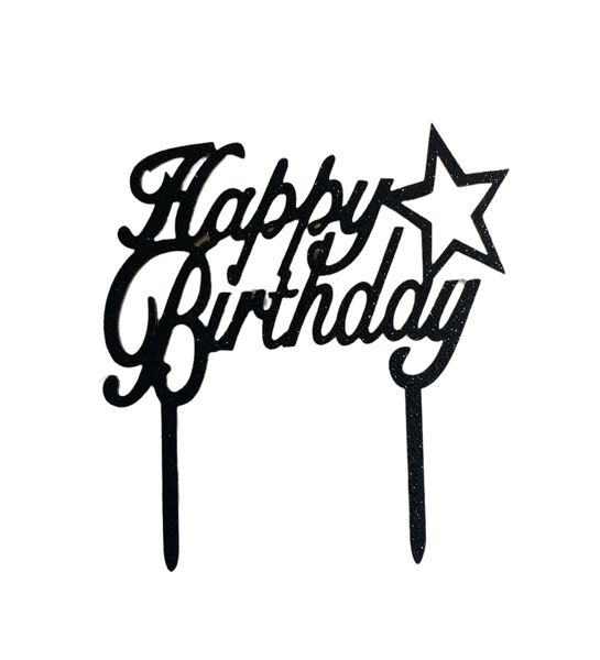 Happy Birthday Black Glitter Star Cake Topper/Cake Decorations