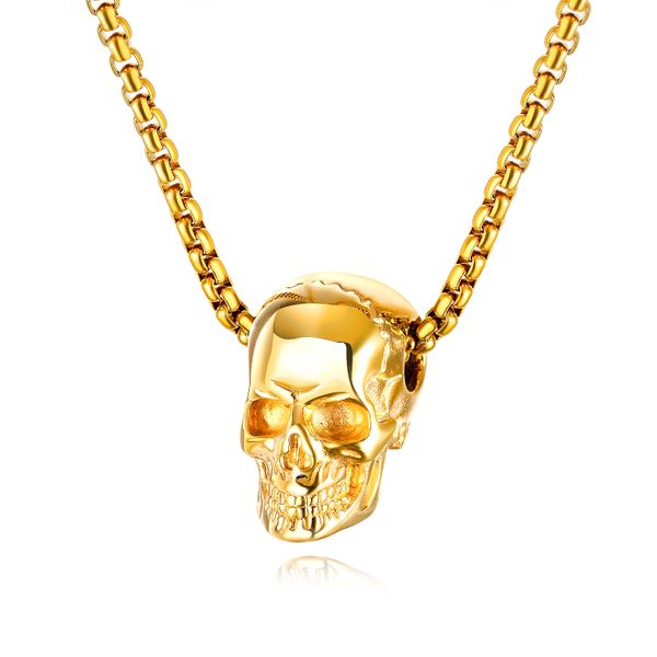 Men's Gold 3D Skull Necklace (NL-GX1513-GO)