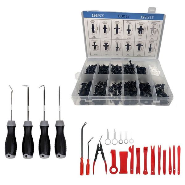 196Piece Retainer Clips, 4Piece Handy Hook Set &amp; 19pcs Panel Repair Kit