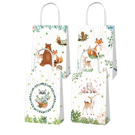 Party Favor Bags with Handles - Woodland Greenery Animal Theme -12 Bags Image