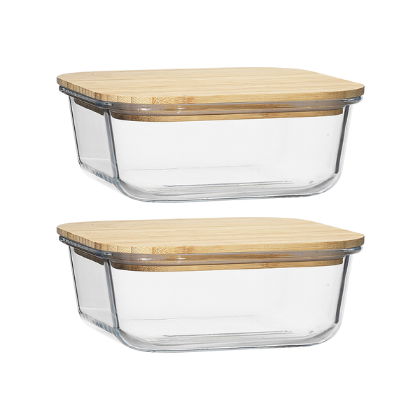 Heat-Resistant Glass Storage Containers with Bamboo Lid - 2 Pack - 1200ml