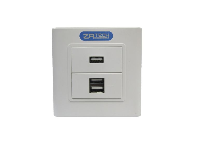 ZATECH Double Wall plug with USB Female &amp; Dual USB 2.1 AMP