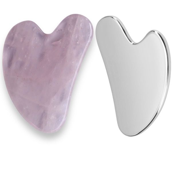 Tighten Skin &amp; Reduce Wrinkles Gua Sha -Real Rose Quartz and Steel Set2pcs