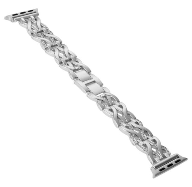 Polished Rhinestone Plait Watch Band - Silver