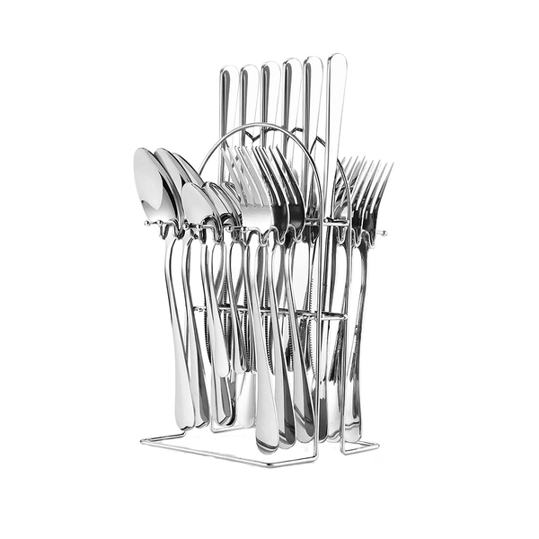 24 Piece Silverware Cutlery Set With Stand - with High Mirror Polishing