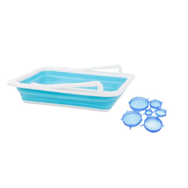 6 Piece Silicone Stretchable Reusable Lids With Folding fridge storageTray