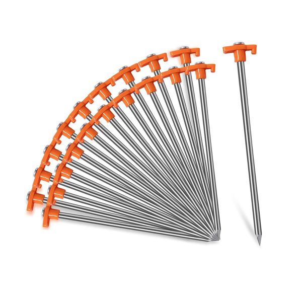 20 Pieces Tent Stakes Heavy Duty Non-Rust Metal Tent Pegs Camping Stakes