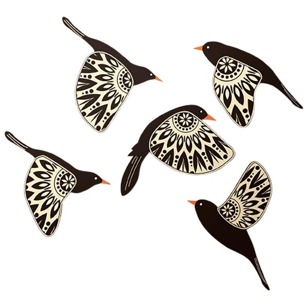 5 Pcs Wooden Bird Wall Art, Wood Flying Birds Home Wall Decor