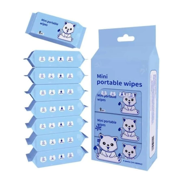 Mini Wet Wipes - Pack of 8 (Blue)
