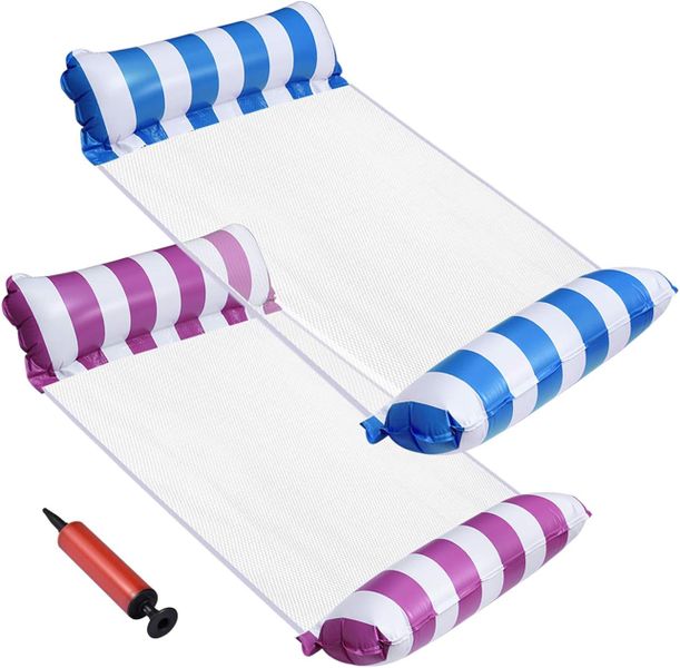 Pool Hammock Foldable Striped Floating Row Lounger Inflatable Floating Bed