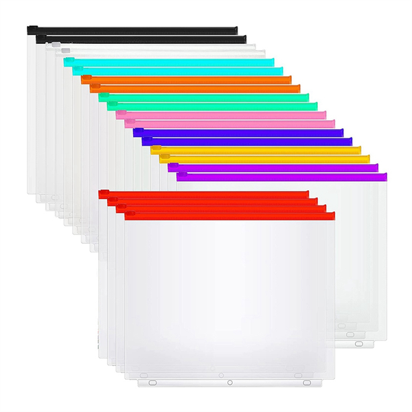40Pcs A4 Size 3 Hole Binder Pockets with Zipper for 3-Ring Binder