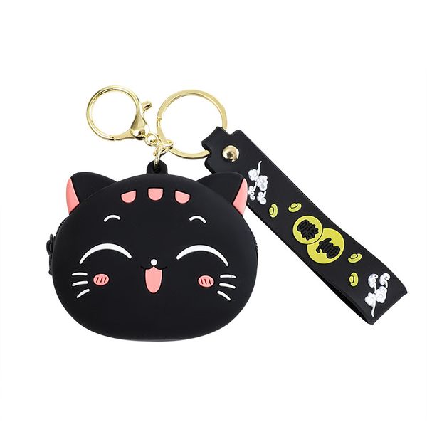 Lucky Cat Black Coin Purse Keychain