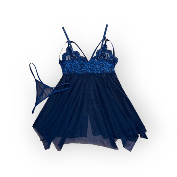 Women's See-through V Neck Backless Mini Sleep Dress W/ Thong