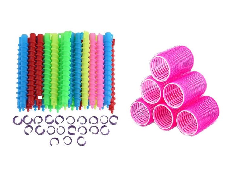 6 Medium Size Curlers and 20 Spiral Curlers Including 20 Small Clips