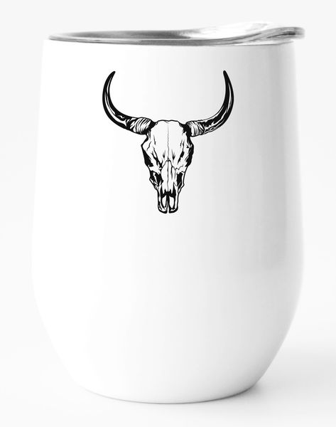Stainless Steel Double Wall Tumbler: Bull Horn Skull