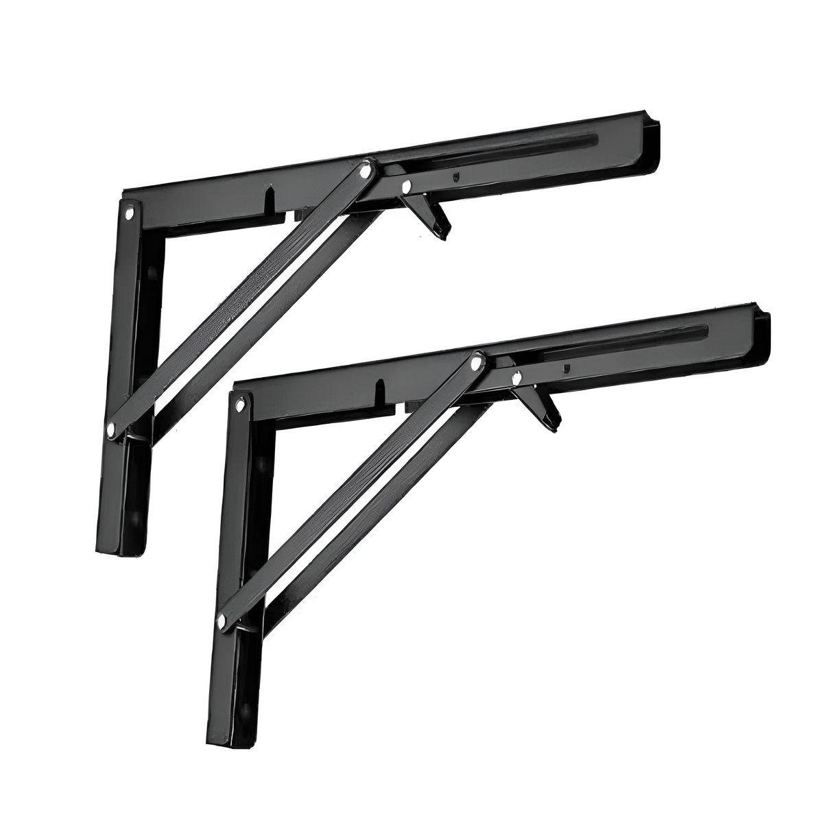 2 Pcs Folding Stainless Steel Shelf Brackets 40cm - Black