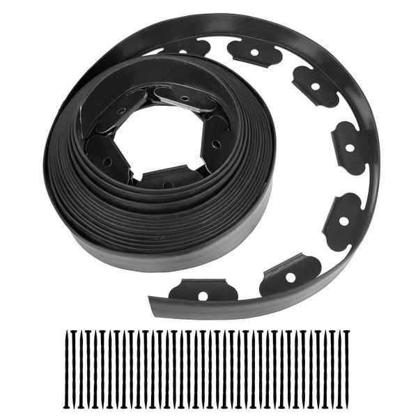 40ft PE Garden Landscape Edging with Anchoring Spikes and Nails - Black
