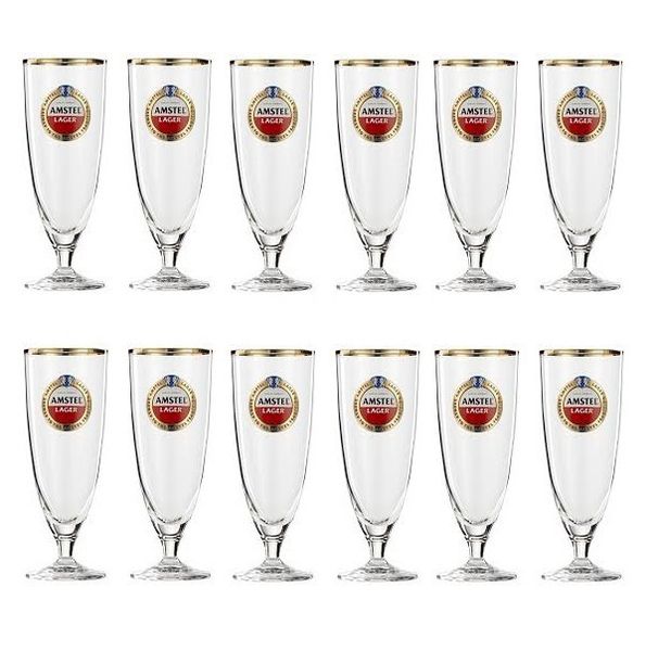 Amstel Draught Glasses 500ml Beer Glasses - 12 Pack