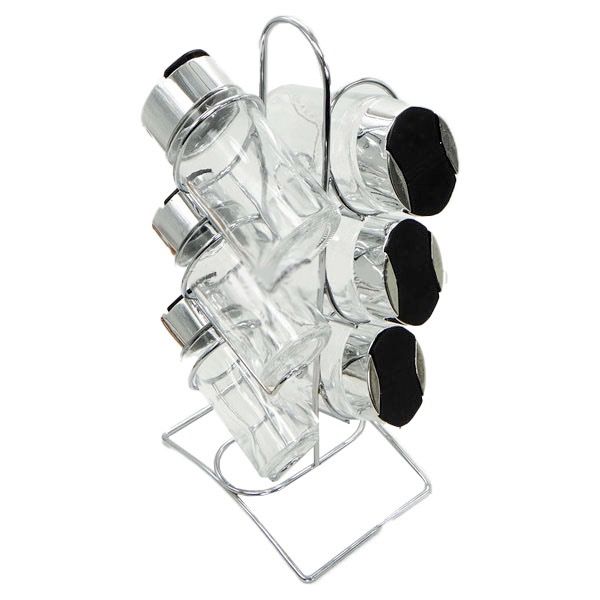 6 Pieces Glass Spice Jar Set with Metal Stand