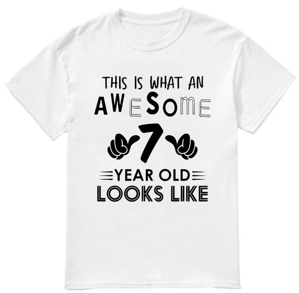 7th Birthday Awesome 7-Year-Old Looks Like Gift T-Shirt-Kids - White