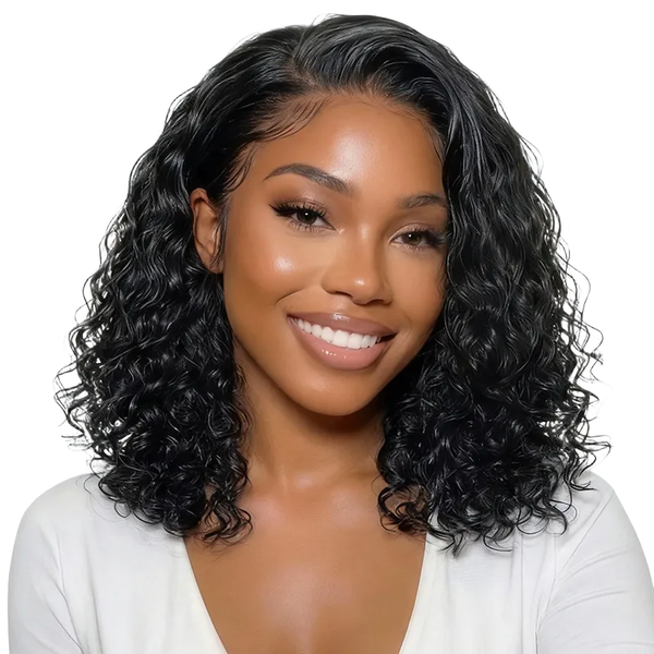 Brseilienne 14In HD Transparent Bouncy Water Wave Full Frontal Glueless Wig