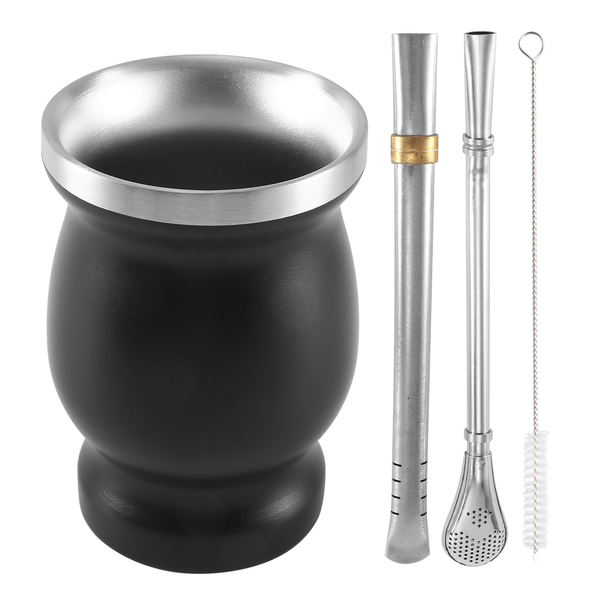 Stainless Yerba Mate Gourd Tea Cup Set Coffee Water Cup 8Oz Black