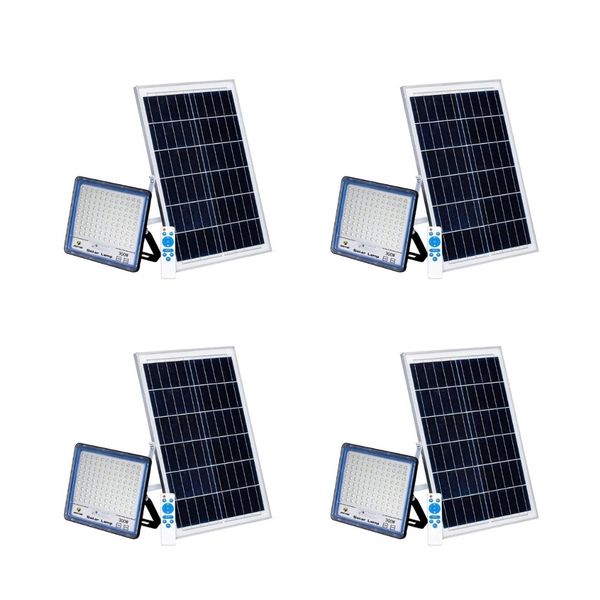 300W LED Solar Flood Lamp with Solar Panel &amp; Smart Remote - 2 Pack
