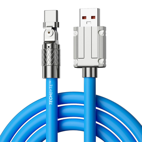 TechByte USB-A to USB-C Cable - 180 Rotation/120W Fast Charge/1.2m - Blue