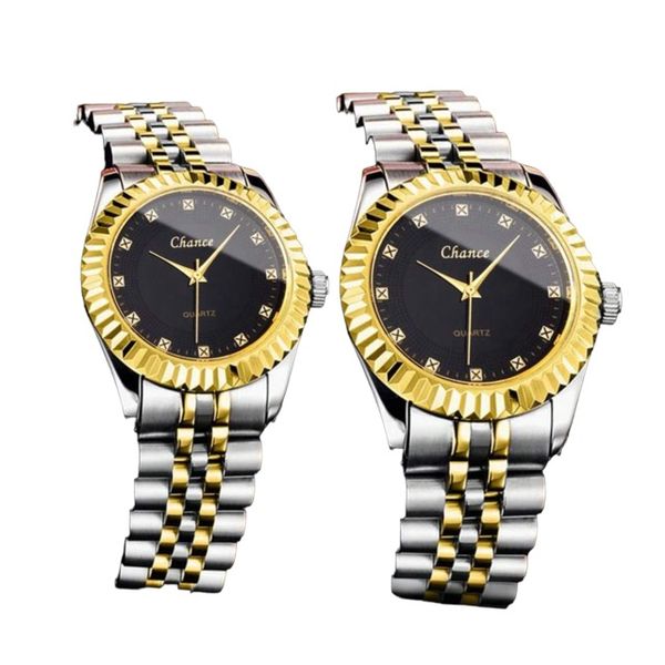 2Pieces Lovers Quartz Wrist Watch Stainless Steel Band Watch
