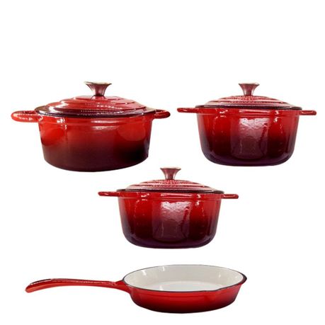 7 Piece Authentic Cast Iron Dutch Oven Cookware Pot Set - Red