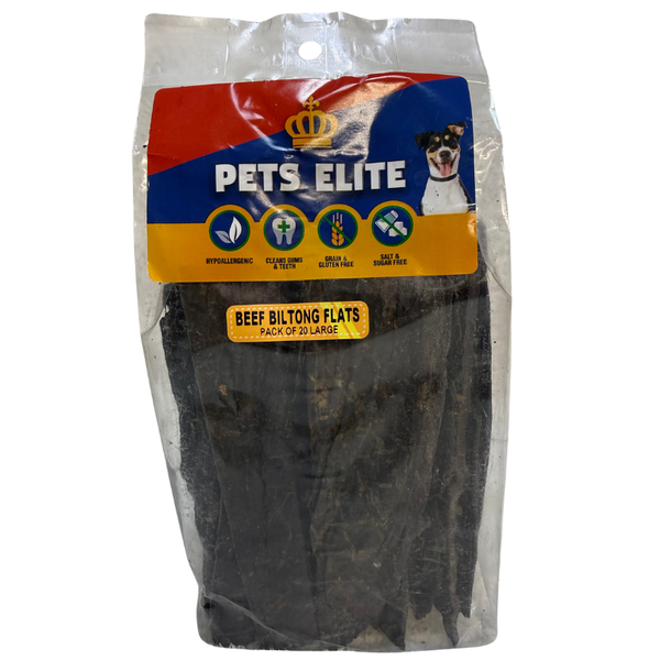 Pets Elite Beef Biltong Flats 20 Pack Large - Biltong-Style Dog Chew