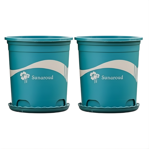2 Pack - Modern Resin Pot Planter With Tray For Various Placements - Green