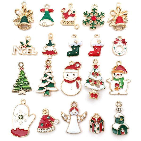 20Pcs Christmas Oil Dripping Alloy DIY Jewelry Accessories Santa Claus Snow