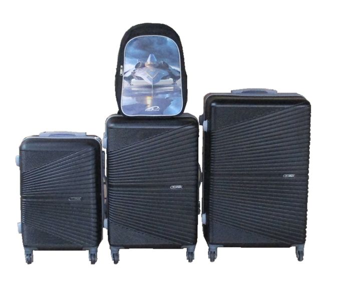 Black 3-Piece ABS Trolley Luggage Set with Tank-Themed Backpack