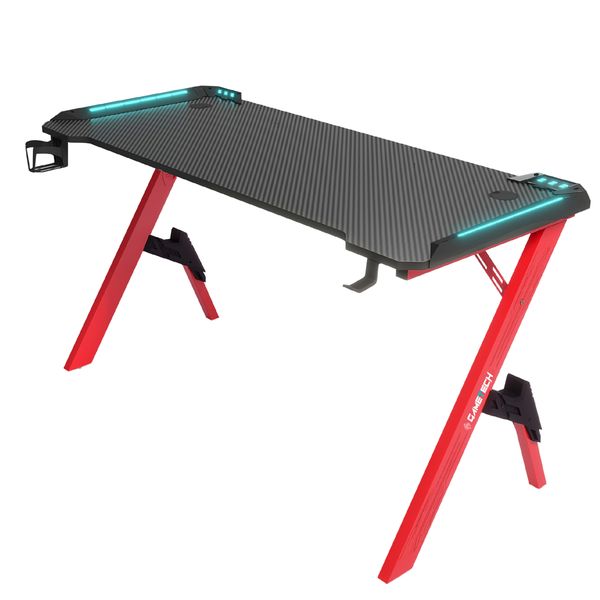 GameTech Z-Shaped Gaming Desk with RGB LED Lights- Red (D2104)
