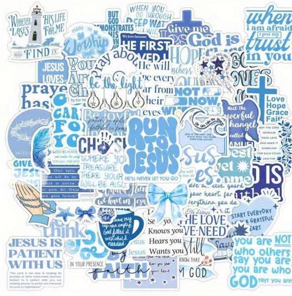 Christian Bible Stickers - Vinyl Scripture Stickers - Blue Theme 50 pcs