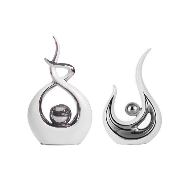 Modern Decor Abstract Sculpture Ceramic Statue Table Decoration - White (Set of 2)