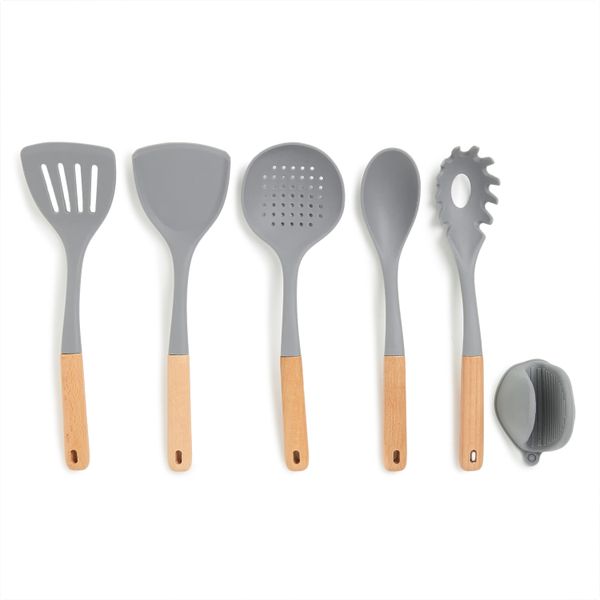 George &amp; Mason - Silicone &amp; Bamboo 6 Piece Kitchen Utensil Set - Grey