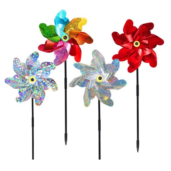 Garden Multicolour Reflective Bird Repelling Windmill 4 Set(55cm)